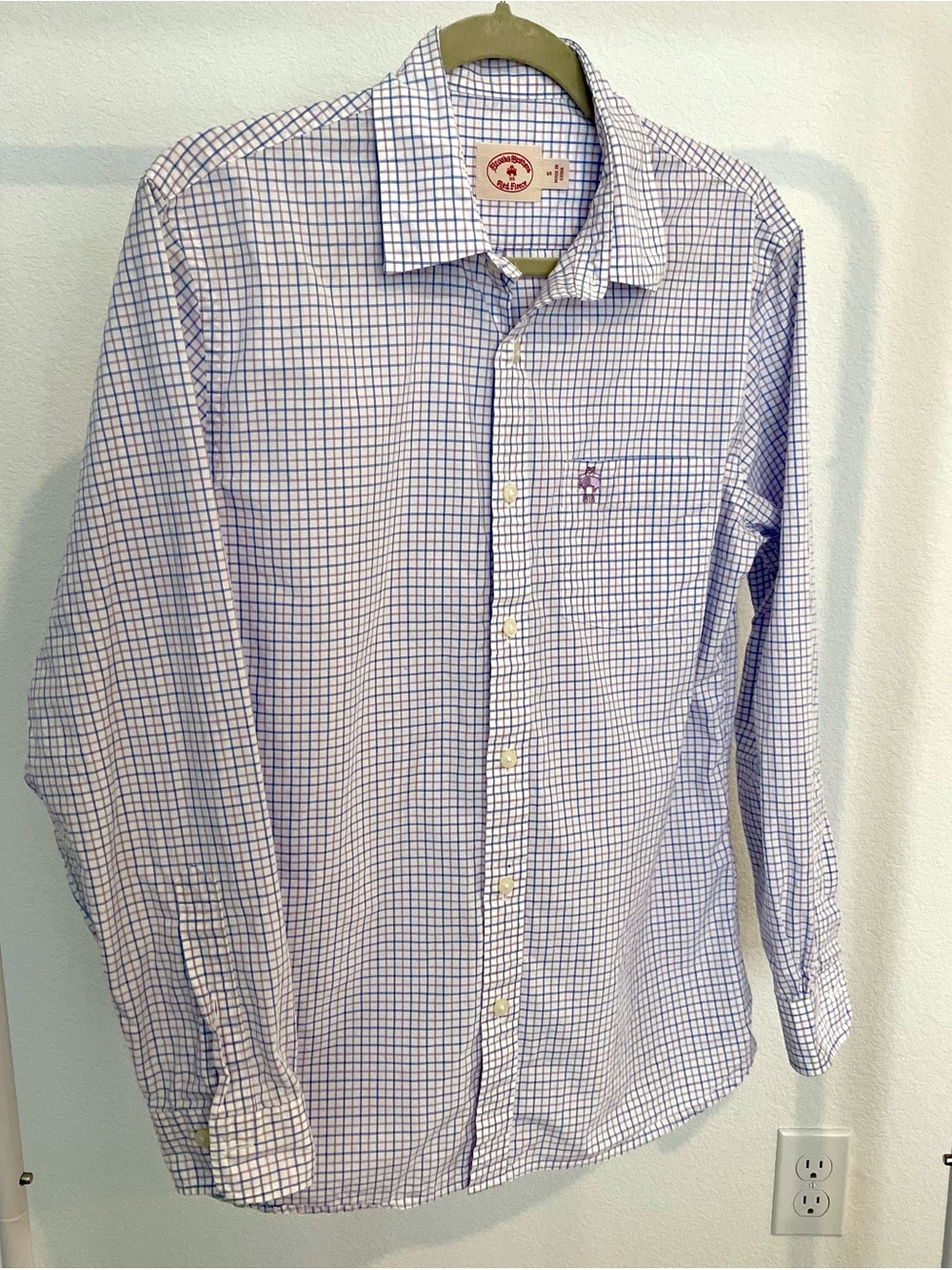 Brooks Brothers Red Fleece White and Light Blue Check Dress Shirt